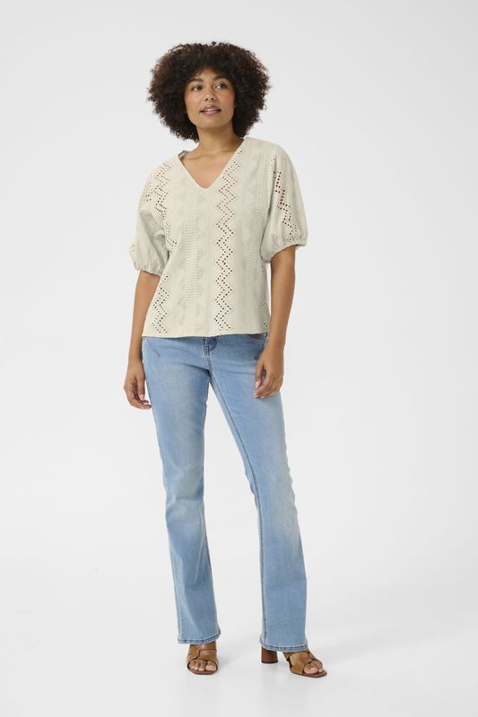 Cream - Blouse 'Brielle' - Ecru - Blouseshirt - Katoen - Halve Mouw