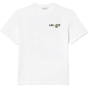 Lacoste Heren Rugbedrukking Zwaar Katoenen T-Shirt (Wit)