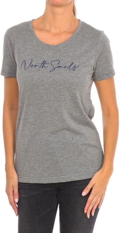 North Sails - T-shirt - Wit - Katoen - Dames - Korte Mouwen - Geribbelde Halslijn