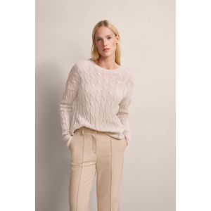 Gebreide Trui - Beige - Met Kabelpatroon - Lange Mouwen