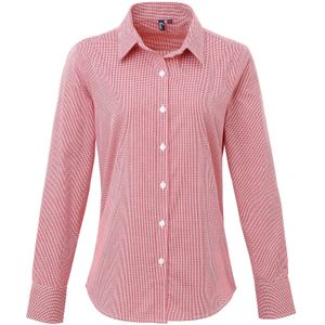 Premier Dames/dames Microcheck Shirt met lange mouwen (Rood/Wit)