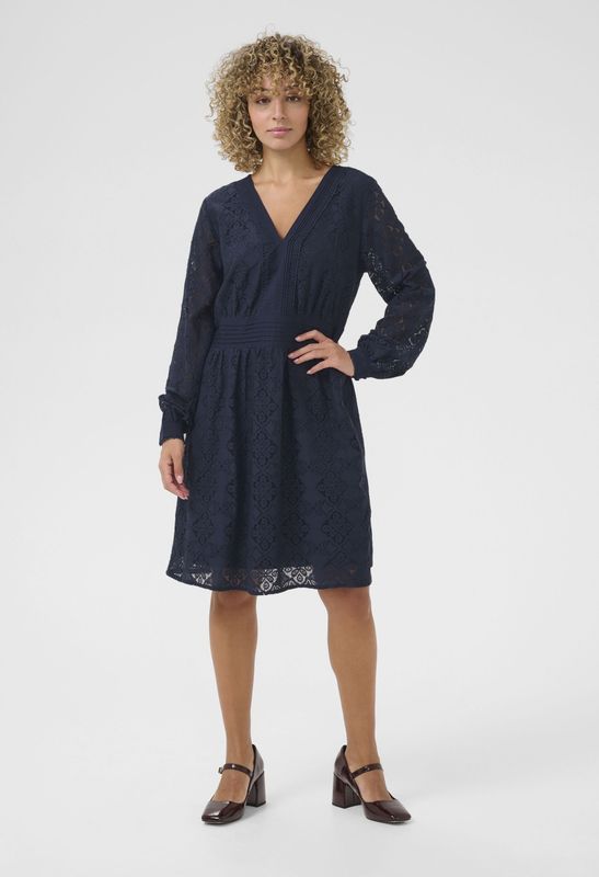 Jerseyjurk - Effen - Kant - V-hals - Knielengte - Lichte Stof