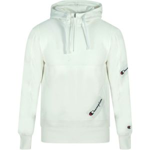 Champion Halve Rits Asymmetrische Zak Logo Witte Hoodie - Maat XS