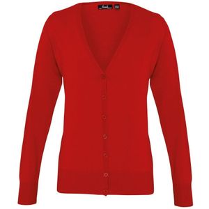 Premier Dames/dames Knoop Door V-hals Gebreid Vest Met Lange Mouwen (Rood) - Maat 42