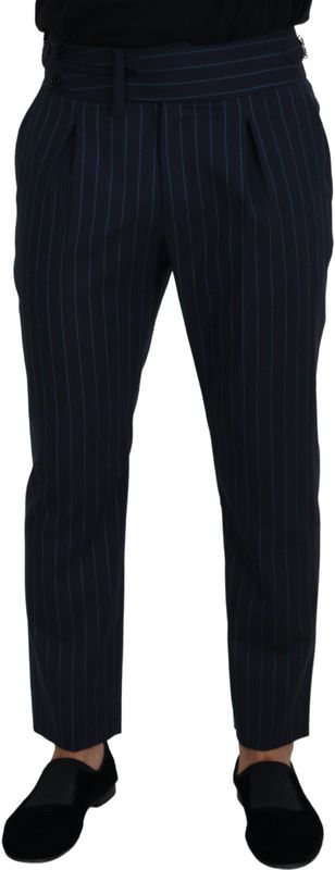 Dolce & Gabbana - Elegante Gestreepte Wollen Broek - Blauw - Heren