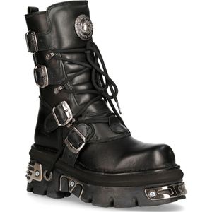 New Rock unisex zwart lederen gotische halfhoge laarzen-373-S4