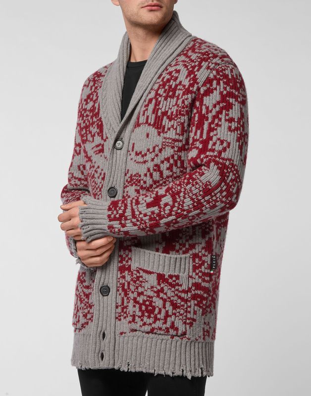 Philipp Plein - Cardigan Long - Grijs - Wol - Heren