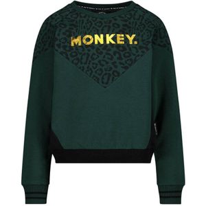 Me & My Monkey Sweater Met Tekst Donkergroen - Maat 14J / 164cm