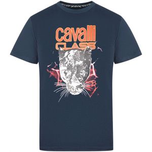 Cavalli Class Lightning Panther Design Navy T-Shirt