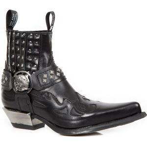 New Rock bezaaid zwart lederen western biker boots-7950-S1