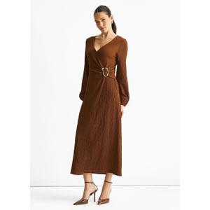 Bruine jersey midi-jurk met textuur en metalen rand