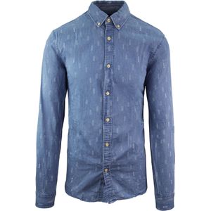 Scotch & Soda Regular Fit Bedrukt Denim Overhemd Met Lange Mouwen Blauw Heren