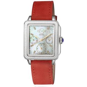 GV2 door Gevril Bari Suede MOP Diamond Multifunctioneel Zwitsers rood horloge