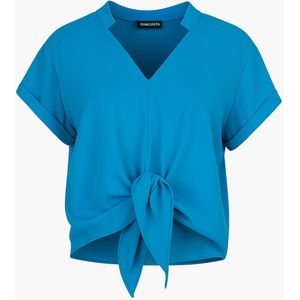 Blouse met gestrikte voorkant in azuurblauw – 100% viscose-voile