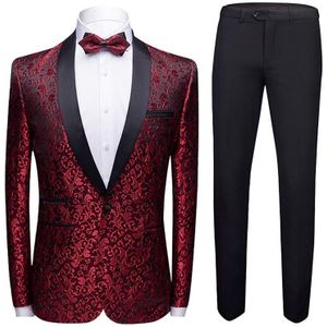 Paisley kastanjebruin slim-fit 2-delig pak met print