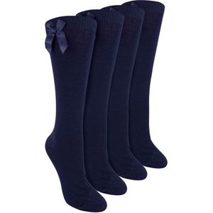 Meisjes 4-Pack Kniesokken met Strik | Effen Lange Sokken voor Kinderen