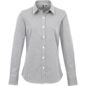 Premier Dames/dames Microcheck Shirt Met Lange Mouwen (Zwart/Wit) - Maat XS