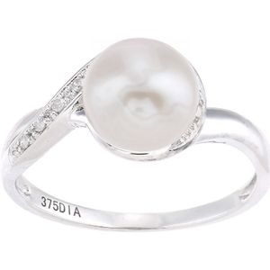 9 ct witgoud, 0,02 ct diamanten met witte gekweekte parelring