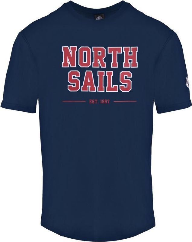 North Sails - T-shirt - Blauw - Katoen - Korte Mouwen met Merkprint