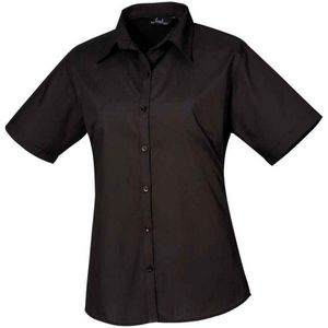 Premier Dames/Dames Popeline Blouse met Korte Mouwen (Zwart)