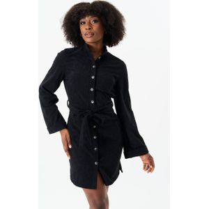 Zwarte Corduroy overhemdjurk met knoopsluiting