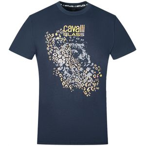 Cavalli Class Leopard Print Silhouette Navy T-Shirt - Maat 2XL