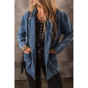Zeil Blauwe Zijzakken Reverskraag Denim Jacket