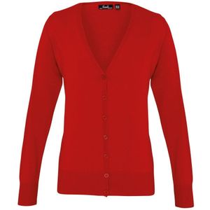 Premier Dames/dames Knoop Door V-hals Gebreid Vest Met Lange Mouwen (Rood) - Maat 50