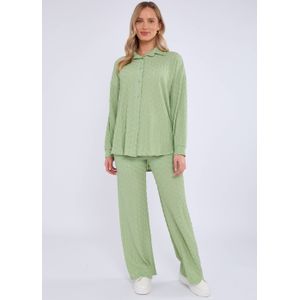 Oversized shirt met lange mouwen in saliegroen met structuur