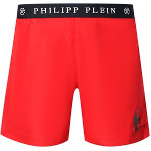 Philipp Plein Branded Waistband Red Swim Shorts