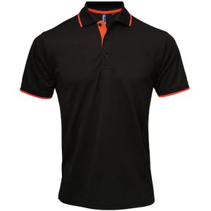 Premier Heren Coolchecker Contrast Pique Poloshirt (Zwart/Oranje)