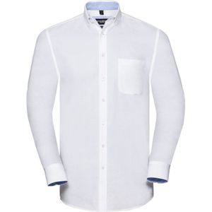 Russell Collection Heren Oxford Getailleerd Overhemd Met Lange Mouwen (Wit/Oxford Blauw) - Maat 3XL