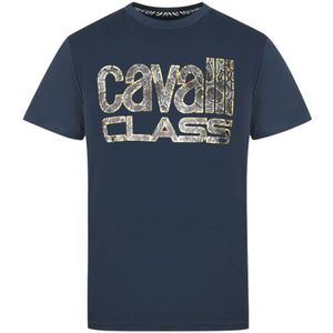 Cavalli Class Snake Skin Logo Navy T-Shirt