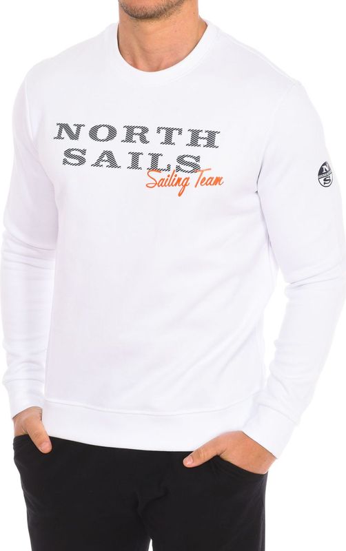 North Sails - Geribbelde Ronde Hals Sweater - Wit - Heren