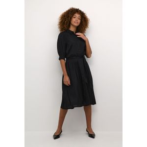 Kaffe - Blousejurk - Zwart - Effen - Knoopsluiting - 3/4 Lengte
