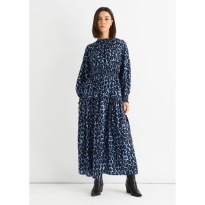 Blauwe Dierenprint Gerimpelde Hoge Necker Maxi-jurk