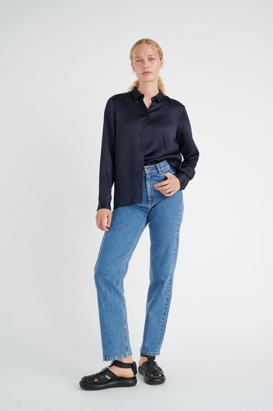 In Wear - Elegante Blouse - Zwart - Zijde - Lange Mouwen - Knoopsluiting