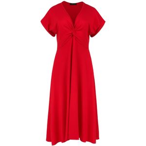 Jerseyjurk - Rood - Midi - Korte Mouwen - V-hals met Knoopdetail