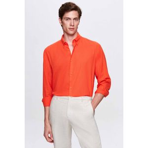 DS Damat - Witte Knoopkraag - Comfort Fit - Linnen-Look - 100% Katoenen Overhemd