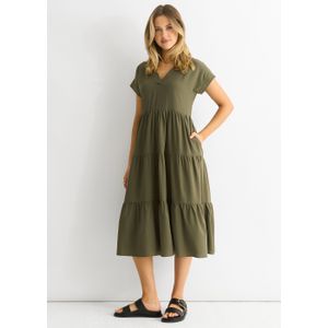 Khaki V-hals zakjurk Midi Dress
