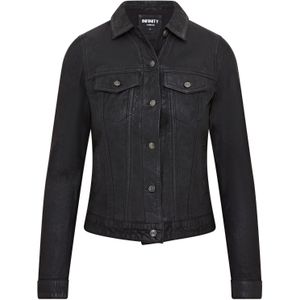 Dames - Doha - Leren Trucker Jeansjack - Zwart