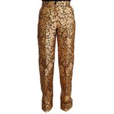 Dolce & Gabbana Dames Gouden Bloemen Jacquard Rechte Polyester Broek