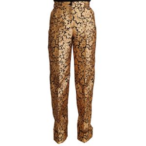 Dolce & Gabbana Dames Gouden Bloemen Jacquard Rechte Polyester Broek