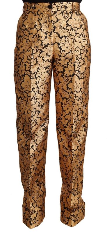 Dolce & Gabbana Dames Gouden Bloemen Jacquard Rechte Polyester Broek