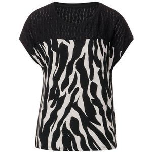 Street One Top Met All Over Print Zwart/wit - Maat XL