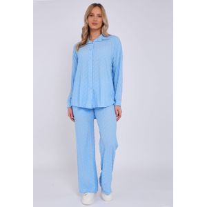 Hemelsblauw gestructureerd oversized shirt met lange mouwen