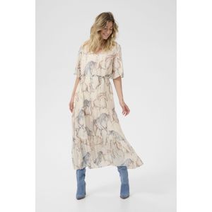 Crème - Crvilma - Jurk - Veelkleurig - V-hals - Gelaagde Rok met Ruches