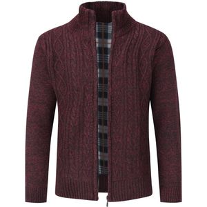 Herenvest met ritssluiting Grof gebreid vest met opstaande kraag voor winterrood