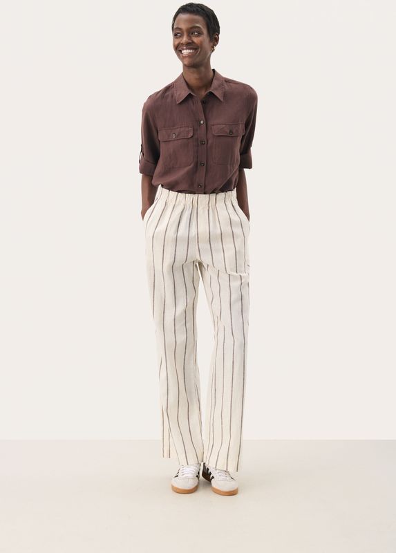 Part Two - Eggnog And Brown Stripe - Broek - Bruin - Linnen-Katoenmix