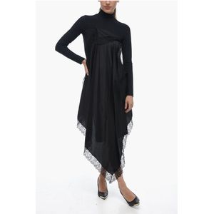 MM6 Stretch manteljurk met satijnen en kanten draperie in zwart